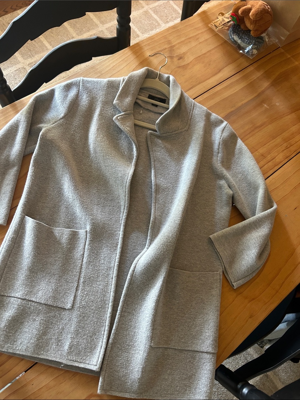 J. Crew Light Gray Open-Front Trench Coat with Patch Pockets